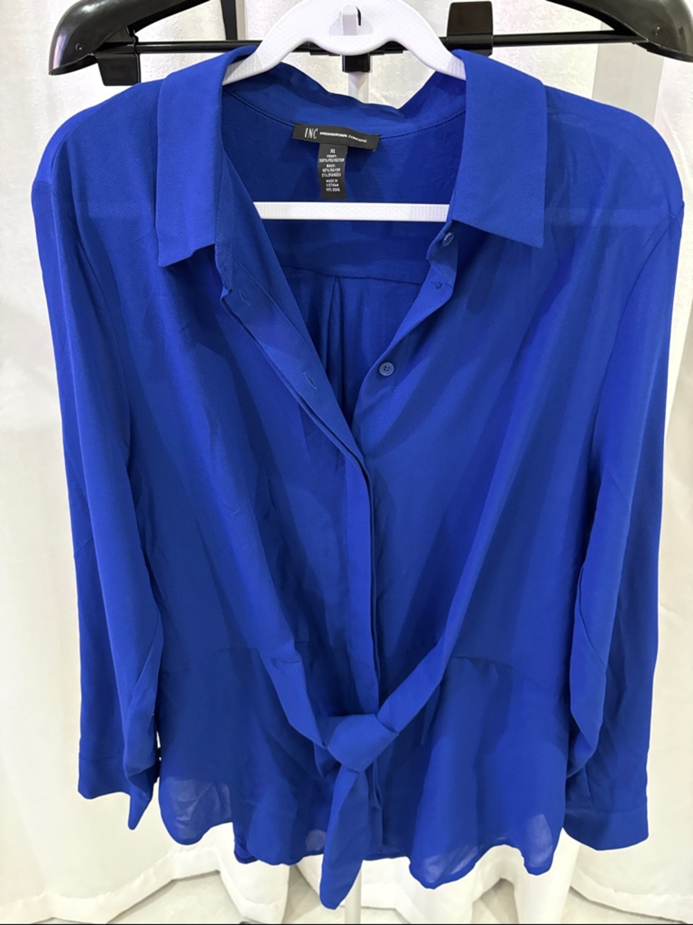 INC International Concepts Cobalt Blue Tie-Front Button-Down Shirt